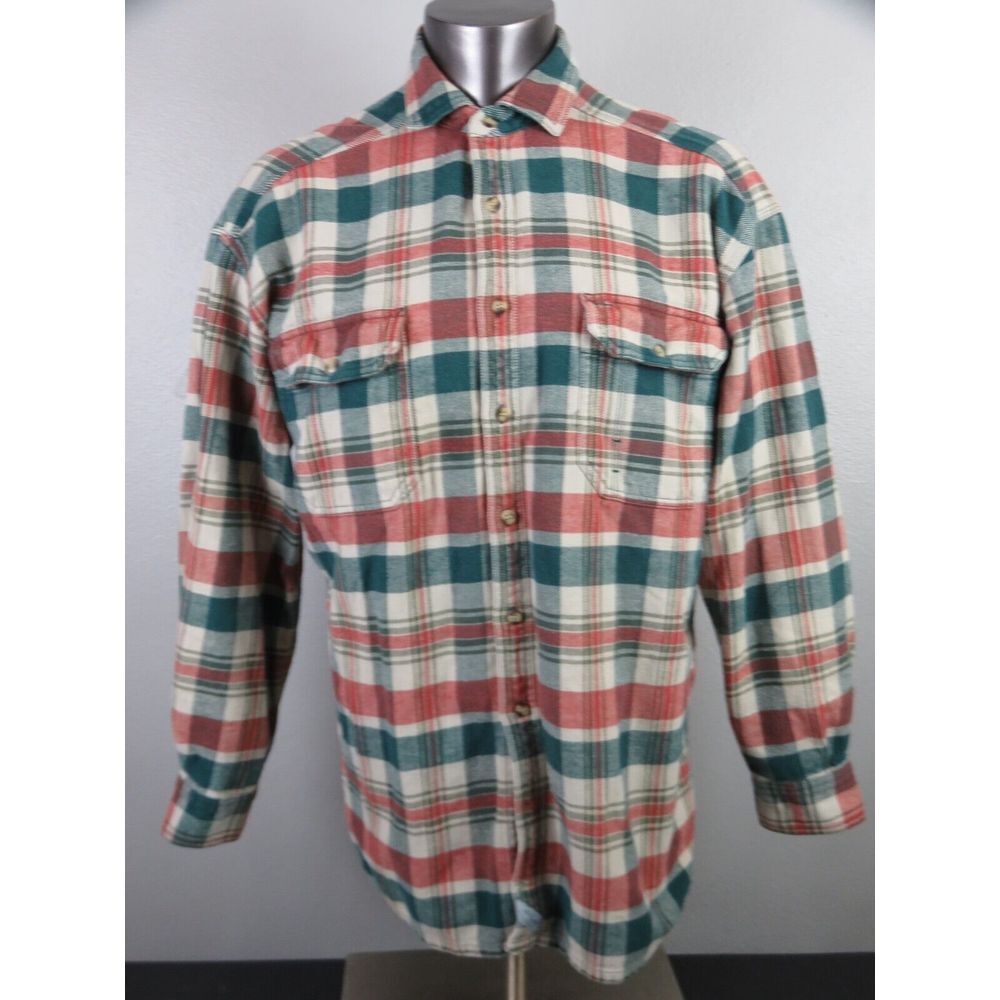 Levis‎ Flannel Shirt Plaid Green Red Brown L Cotton Button Cabincore Lumberjack